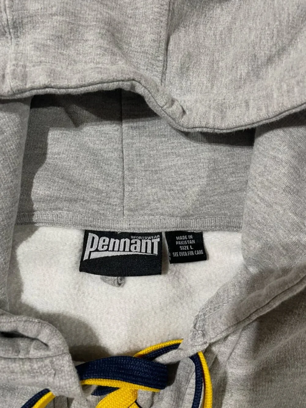 Pennant Sportswear Hockey Mom Lace-Up Hoodie Gray Navy Yellow L Travel Team Mom